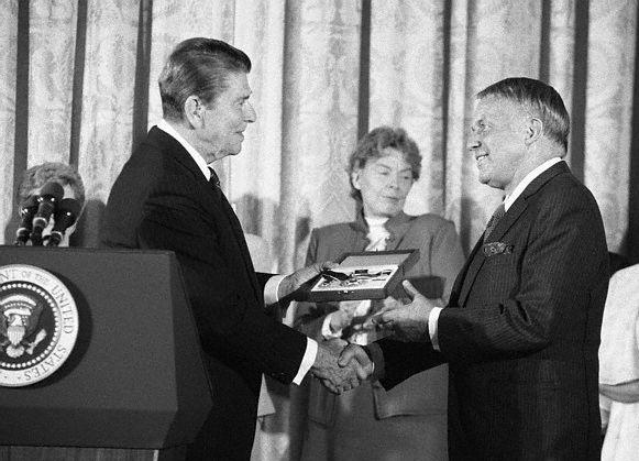 Reagan Awarding Medal To Sinatra