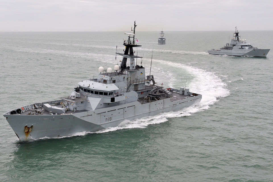 HMS Tyne Makes a Sharp Turn on Exercise with Fishery Protection Squadron Exercise