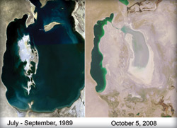 The Aral Sea, 1989-2008  (Source: Greener Ideal)