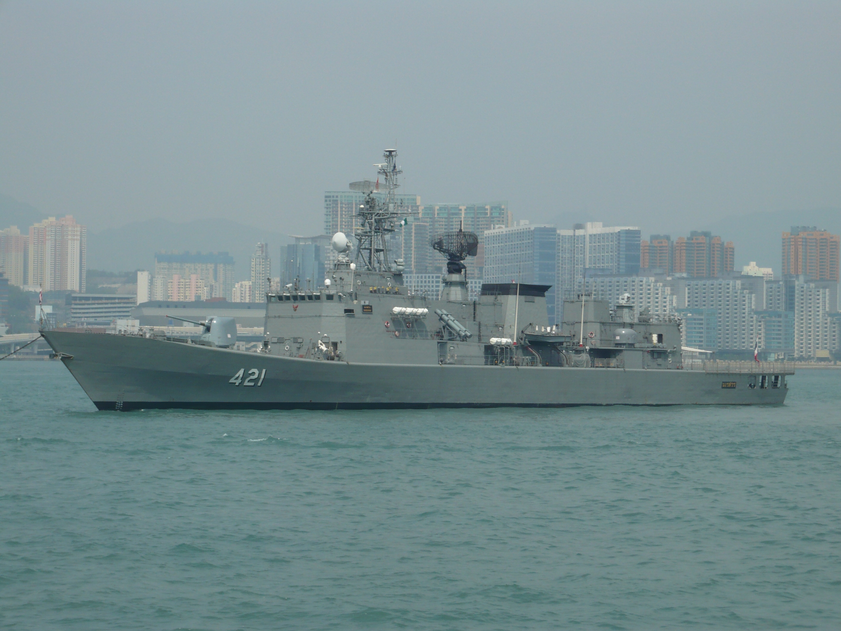 The "HTMS Naresuan" is a Chinese-built Type 025T guided missile frigate in use by the Royal Thai Navy.