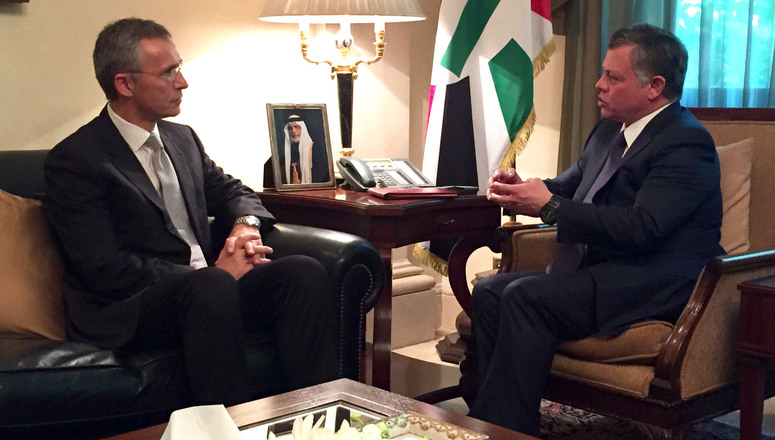 NATO Secretary General Jens Stoltenberg meets with His Majesty King Abdullah II of Jordan at NATO’s Mediterranean Dialogue.