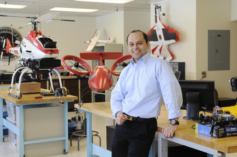 Photos of: Alex (Alejandro) Ramirez-Serrano, an associate professor in the Department of Mechanical Engineering at the University of Calgary, who has been selected to have his work on unmanned vehicles displayed at the national Aviation Museum in Ottawa as part of a special NSERC display.University of Calgary, 2012Photographer: Riley Brandt